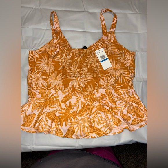 Boho Chic NWT Tropical Resort Sweetheart Neckline Peplum Hem XL Tank Top - Picture 3 of 6